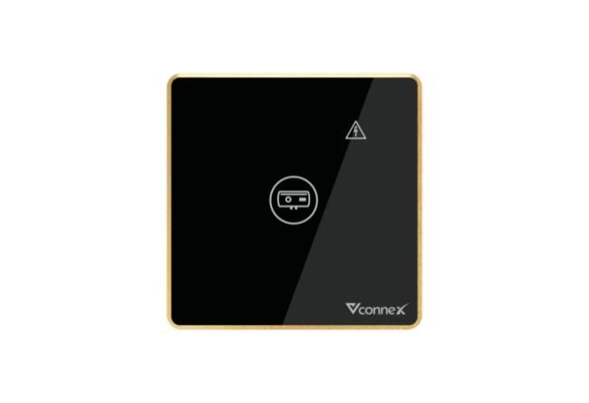 Công tắc thông minh Vconnex cho bình nóng lạnh, vuông, màu đen, có viền